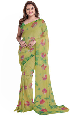 KHATRI AND SONS Printed Bandhani Chiffon Saree(Yellow)