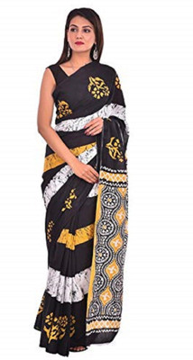 Pinkcity Trade World Printed, Color Block, Blocked Printed Daily Wear Pure Cotton Saree(White, Yellow)