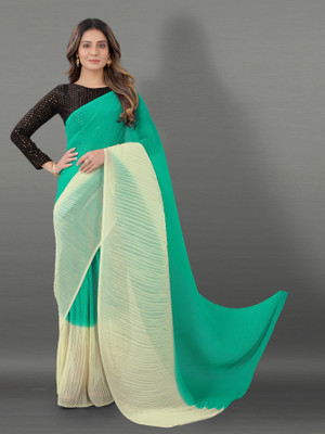 Barkiya Creation Self Design Bollywood Georgette Saree(Green)