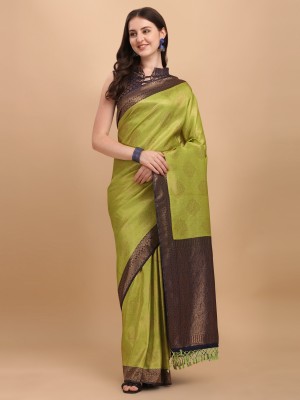 Homigoz Woven Banarasi Nylon Saree(Brown, Light Green)