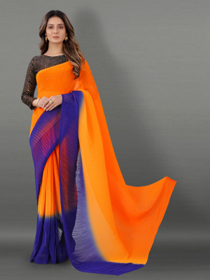 Barkiya Creation Solid/Plain Bollywood Georgette Saree(Orange)
