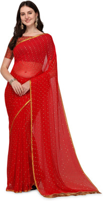 Parmila Fashion Embellished Bollywood Chiffon Saree(Red)
