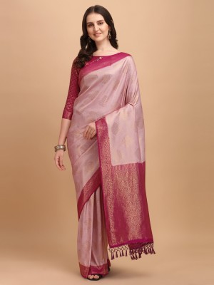 Homigoz Woven Banarasi Nylon Saree(Purple, Pink)