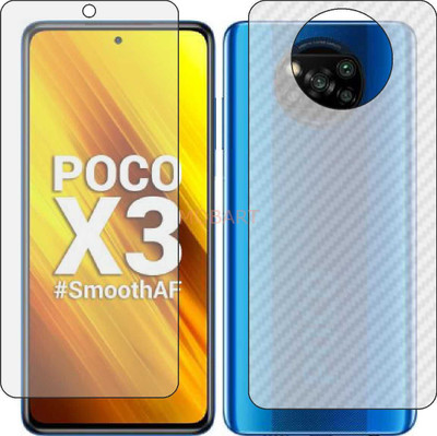 MOBART Front and Back Tempered Glass for POCO X3 NFC (Front Matte Finish & Back 3d Carbon Fiber)(Pack of 2)
