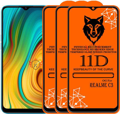 KING COVERS Edge To Edge Tempered Glass for REALME-C3(Pack of 3)