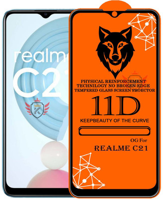 KING COVERS Tempered Glass Guard for 11D Tempered Glass Screen Protector for Realme-C21|With Easy Installation Kit Full Adhesive Glass(Pack of 1)
