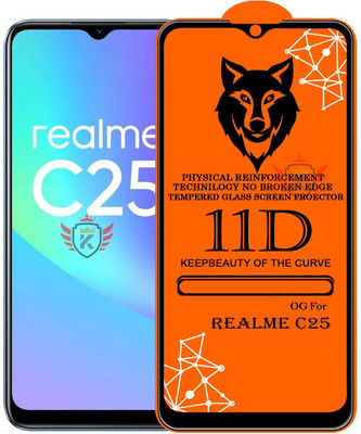 KING COVERS Tempered Glass Guard for 11D Tempered Glass Screen Protector for Realme-C25|With Easy Installation Kit Full Adhesive Glass(Pack of 1)