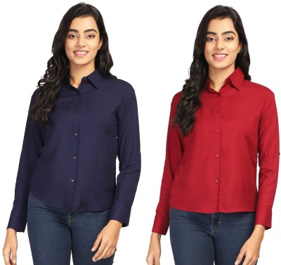 Asad Fashion Women Solid Casual Blue, Maroon Shirt(Pack of 2)