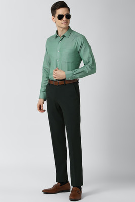 PETER ENGLAND Men Self Design Formal Green Shirt