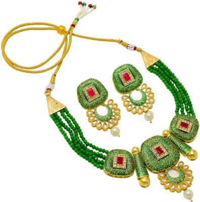 Jewar Mandi Brass Gold-plated Green Jewellery Set(Pack of 1)