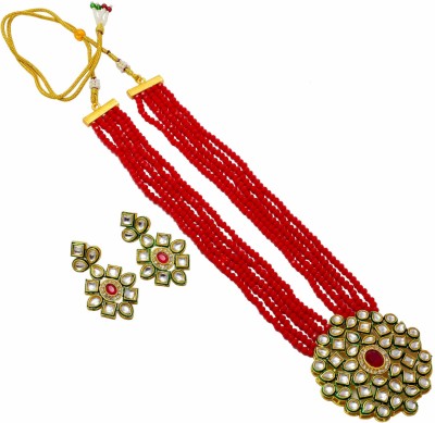 Jewar Mandi Brass Gold-plated Red Jewellery Set(Pack of 1)