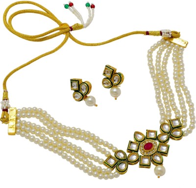 Jewar Mandi Brass Gold-plated White Jewellery Set(Pack of 1)