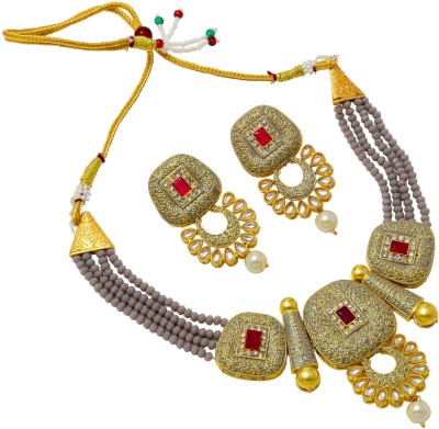 Jewar Mandi Brass Gold-plated Green Jewellery Set(Pack of 1)