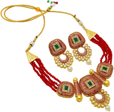 Jewar Mandi Brass Gold-plated Green Jewellery Set(Pack of 1)