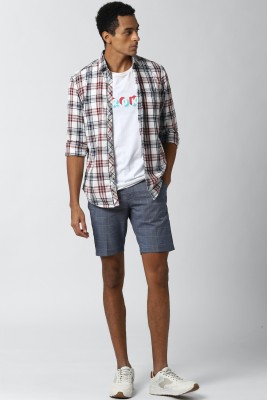 PETER ENGLAND Checkered Men Blue Chino Shorts