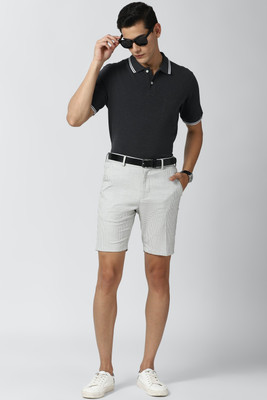 PETER ENGLAND Checkered Men Grey Regular Shorts