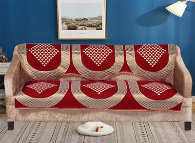 manvicreations Cotton Abstract 3+2 Seater Sofa Cover(maroon Pack of 6)