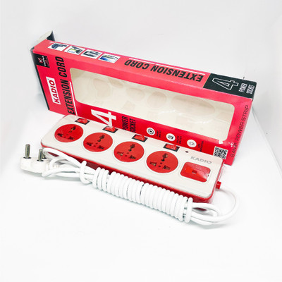 Kadio 4+4 RED ABS BODY 4  Socket Extension Boards(Red, 3.6 m)