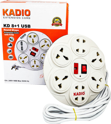 Kadio 8 + 1 CHAKRI 8  Socket Extension Boards(White, 2.7 m, With USB Port)