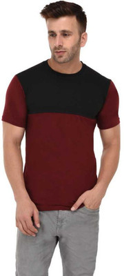 Bi Fashion Colorblock Men Round Neck Maroon, Black T-Shirt