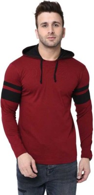 Bi Fashion Colorblock Men Hooded Neck Maroon T-Shirt