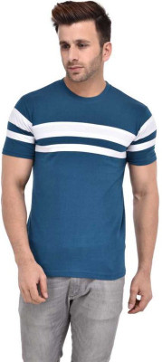 Bi Fashion Striped Men Round Neck White, Blue T-Shirt
