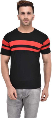 Bi Fashion Striped Men Round Neck Red, Black T-Shirt