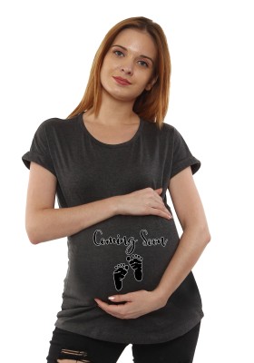 Sillyboom Printed Women Round Neck Grey T-Shirt