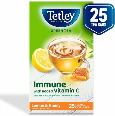 Tetley (25 bags) Green Tea with Lemon and Honey Natural flavors With 5x Anti-Oxidants as an apple Lemon, Honey Green Tea Bags Box(25 x 1 Bags)