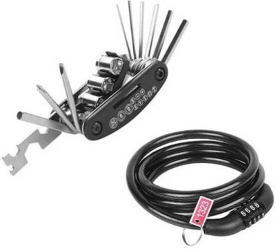 Afpin Combo of Non-Resettable 4-Digit Number Lock, Repair Tool Bike Pocket Folding 16in1 Cycle Lock