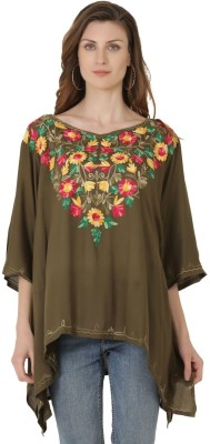 SAAKAA Casual Embroidered Women Dark Green Top