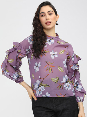 Tokyo Talkies Casual Self Design Women Purple Top