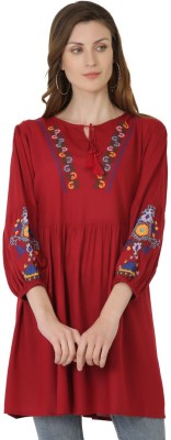 SAAKAA Casual Embroidered Women Maroon Top