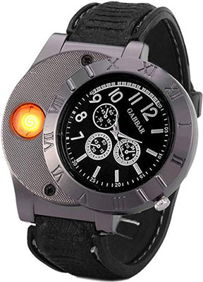 Viraan Watch cigarette lighter Look 2 in 1 Semi Formal Analog Round Display Men Wrist Cigarette Lighter(Black)