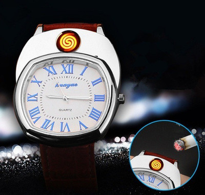 Huayue ™ 2 in 1 Business Class Watch Cum Electric Rechargeable Lighter Attach | 1 USB Cable included in Box | Brown Strap & Silver Alloy Case | Quartz Movement Semi Formal Analogue Dial USB Rechargeable Business Class Watch Lighter For Men & Boy Cigarette Lighter(Brown Silver) Huayue ™ 2 in 1 Business Class Watch Cum Electric Rechargeable Lighter Attach | 1 USB Cable included in Box | Brown Strap & Silver Alloy Case | Quartz Movement Semi Formal Analogue Dial USB Rechargeable Business Class Watch Lighter For Men & Boy Cigarette Lighter(Brown Silver)