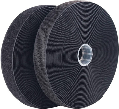 Lucknow Crafts 1 Inch Width Sew on Hook and Loop Tape, Non-Adhesive Sticky Back Nylon Fabric Fastener Interlocking Tape for Sewing Crafts DIY, Clothes, Shoes (Black,25 MTS Pack) Sew-on Velcro(Black)
