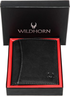 WILDHORN Men Casual Black Genuine Leather Wallet(11 Card Slots)