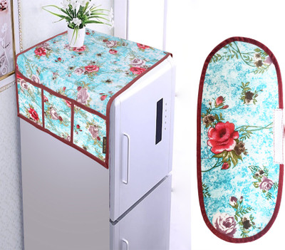 Wishland Refrigerator  Cover(Width: 26 cm, Set of 2 Pcs Combo of Fridge Top Cover with 6 Utility Pockets and Fridge Handle Cover(Color : Multicolor))