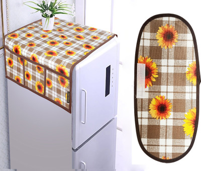 Wishland Refrigerator  Cover(Width: 26 cm, Set of 2 Pcs Combo of Fridge Top Cover with 6 Utility Pockets and Fridge Handle Cover(Color : Blue))