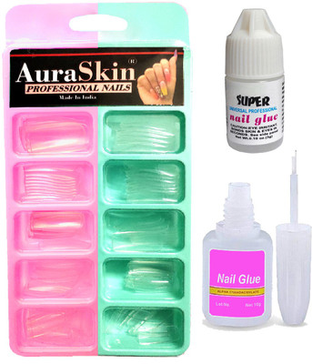 AuraSkin Imported Best Quality Acrylics Professional Shinning Transparent Color 100 Tips Artificial / Fake Nails with strong 10ml Brush Glue and 6ml Glue Transparent(Pack of 100) AuraSkin Imported Best Quality Acrylics Professional Shinning Transparent Color 100 Tips Artificial / Fake Nails with strong 10ml Brush Glue and 6ml Glue Transparent(Pack of 100)