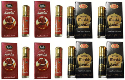 MONET 4 ATTAR SANDAL ,4 ATTAR MUSHK E JANNAT, 8 ML EACH ,PACK OF 8 . Herbal Attar(Sandalwood, Musk)