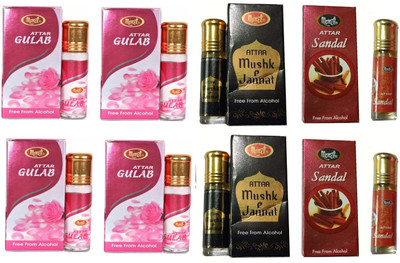 MONET 4 ATTAR GULAB 2 ATTAR MUSHK E JANNAT ATTAR , 2 SANDAL ATTAR, 8 ML EACH ,PACK OF 8 . Floral Attar(Rose)