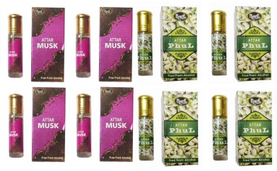 MONET 4 ATTAR MUSK 4 ATTAR PHUL ,8 ML EACH, PACK OF 8 . Herbal Attar(Musk)