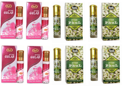 MONET 4 ATTAR GULAB , 4 ATTAR PHUL ,8 ML EACH ,PACK OF 8 . Floral Attar(Rose)