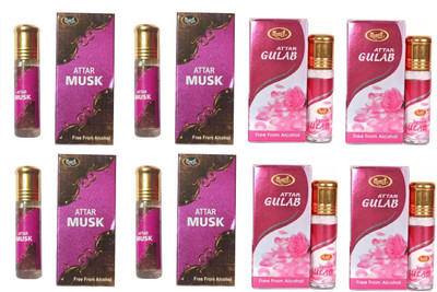 MONET 4 ATTAR MUSK 4 ATTAR GULAB ,8 ML EACH ,PACK OF 8 . Floral Attar(Rose, Musk)