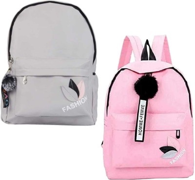 khatushyam collection Girls Trendy & Stylish Backpacks Combo 20 L Backpack(Grey, Pink)