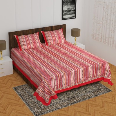 Adinath Sanganeri Bed Sheet 104 TC Cotton Double Printed Flat Bedsheet(Pack of 1, Red)