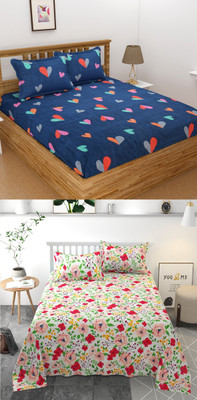 Homefab India 140 TC Microfiber Double Printed Flat Bedsheet(Pack of 2, Multicolor)