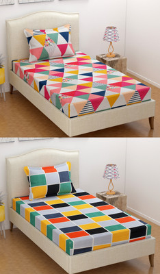 Homefab India 140 TC Microfiber Single Printed Flat Bedsheet(Pack of 2, Multicolor)