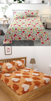 Homefab India 140 TC Microfiber Double Printed Flat Bedsheet(Pack of 2, Multicolor)